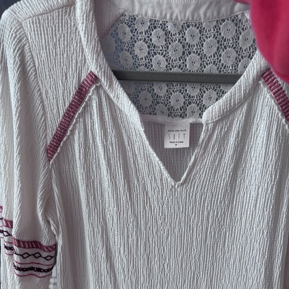 Skies are Blue SOFT- White Gauze with embroidered and eyelet detail